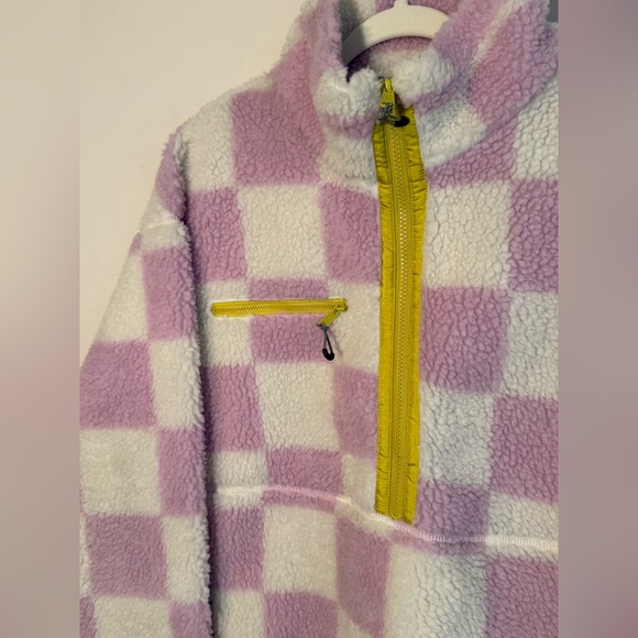 Levi's Pink and White Checkered Sherpa Pullover with Yellow Zip - Picture 3 of 9